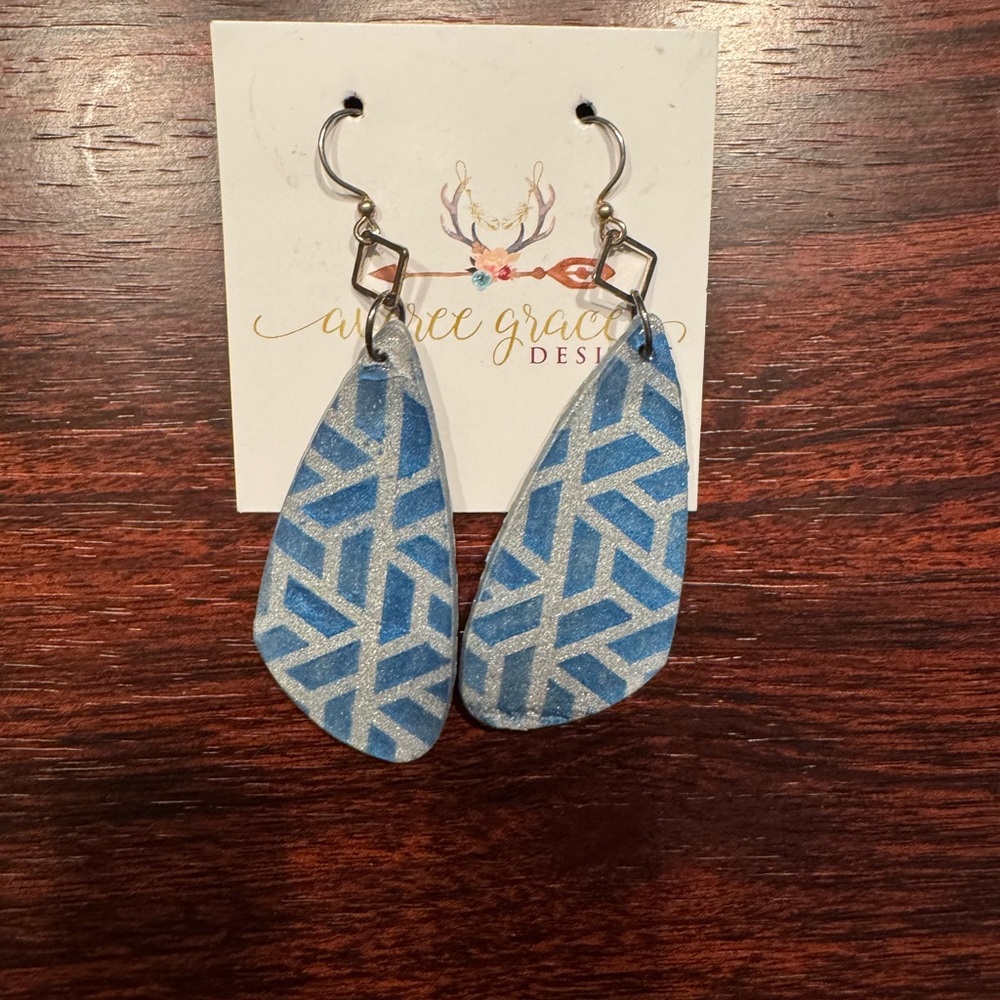 Blue and Silver Geometric dangle earrings boutique NWT